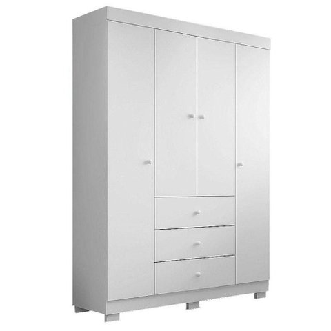 Berço Americano Mirelle e Guarda Roupa 4 Portas Duda Branco Brilho com Colchão Gazin - Phoenix