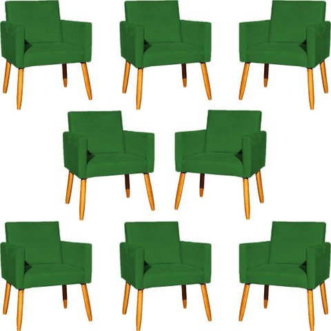 Kit 8 Poltronas Nina para Recepção Suede Cores Pé Palito 30cm Castanho - Suede