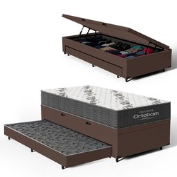 Cama Box Baú com Colchão de Espuma D33 Ortobom Airtech 100 + Auxiliar Unique Solteiro 88cm - 1