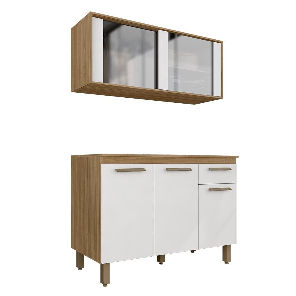 Cozinha Modulada com Vidro 2 Peças Tieli Boreal/branco - Móveis Arapongas Boreal/branco - 1