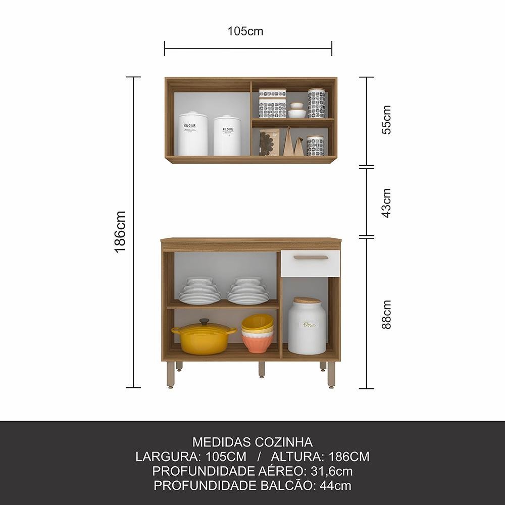 Cozinha Modulada com Vidro 2 Peças Tieli Boreal/branco - Móveis Arapongas Boreal/branco - 5