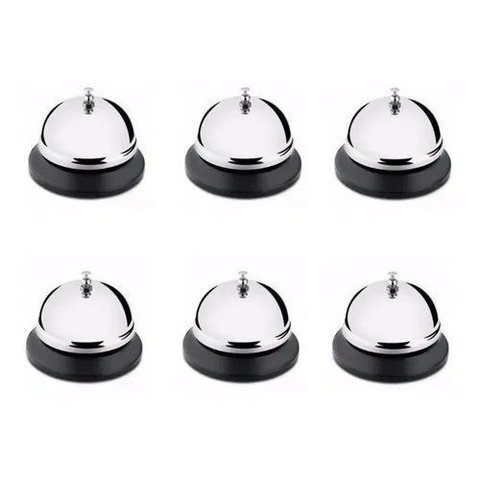 Kit 6 Campainha de Mesa Mão Sino Sineta P/ Recepção Restaurante Comércio