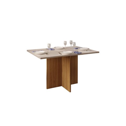 Mesa de Jantar Aura Retangular 4 Lugares com vidro Carvalho Europeu/Creme 120x90cm - DJ Móveis