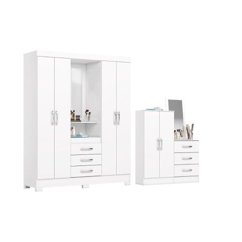 Quarto Completo Casal Guarda Roupa 4 Ptas B24 + Cômoda B700 Branco Henn