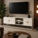 Ver imagem 2 de Rack para Sala de Estar TV 65 pol Industrial Orgânico Alek A03 Off White - Lyam Decor