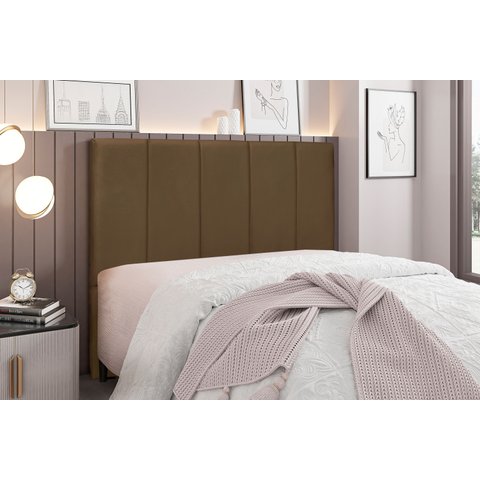 Cabeceira Solteiro Estofada Suede 90cm Ravenna Marrom