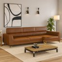 Ver imagem 1 de Sofá em Corino 344cm com Chaise 4 Lugares Pés em Metal Linha Premium Maximu