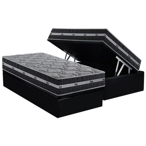 Conjunto Box Baú Solteiro Colchão Molas D Angelis Anjos Ensacadas Black Graphite + Base Crc