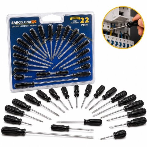 Kit Chave Fenda Philips Torx 22 Pecas Completo Ferramentas Eletricista Profissional Multiuso Oficina