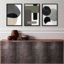 Ver imagem 1 de Kit 3 Quadros Abstratos Decoração Industrial- Cinza e Preto 24x18cm - com Vidro:madeira Branca