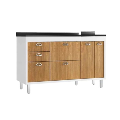 Balcão de Cozinha 144cm Grande 3 Gavetas Armário 100% MDF:Branco/Freijó