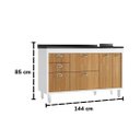 Ver imagem 5 de Balcão de Cozinha 144cm Grande 3 Gavetas Armário 100% MDF:Branco/Freijó
