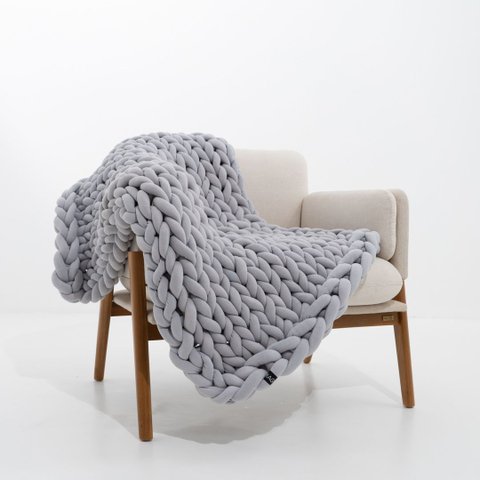 Manta Sofá/poltrona de Maxi Tricot 0,90x1,20m, Cor Cinza - Magma Cotton