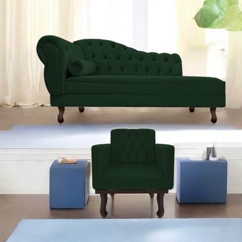 Kit Diva Recamier Diana 140cm Lado Direito e 01 Poltrona Classic Suede - Doce Sonho Móveis RECAMIER 