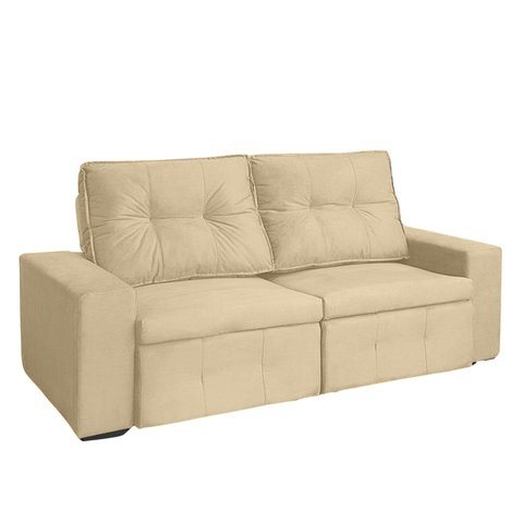 Sofá Berlim 3 Lugares 200cm Veludo Retrátil e Reclinável - Meu Estofado:bege