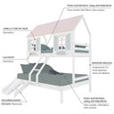 Ver imagem 4 de Beliche Casal/ Solteiro Casinha Bela com Kit Escada/escorregador - Madeira Maciça Branco/rosa/verde