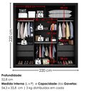 Ver imagem 3 de Guarda Roupa Casal 2 Portas de Correr com Espelho Trian 220 cm Preto Zanz
