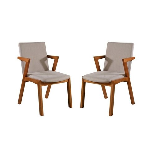 Kit 2 Cadeiras Madeira Maciça Estofada com Braço - Tulipa - Harmonia Salas