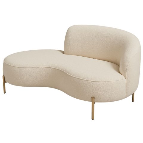 Sofá Curvo 2 Lugares 150cm Braço Esq. Thommy Pés Ouro Bouclé Off White - Nexta Casa