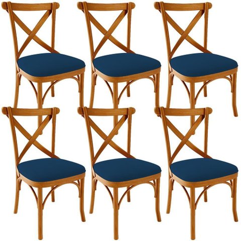 Kit 06 Cadeiras para Sala de Jantar e Estar Living Estofada Ávila L02 Suede Azul Marinho - Lyam