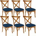 Ver imagem 1 de Kit 06 Cadeiras para Sala de Jantar e Estar Living Estofada Ávila L02 Suede Azul Marinho - Lyam