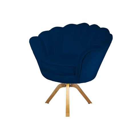 Poltrona Decorativa Pétala Base Giratória Madeira Suede Azul Marinho Ms Decor