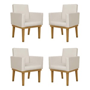 Kit 04 Poltronas Decorativa Reforçada Oferta Courino Balaqui Cor:Bege