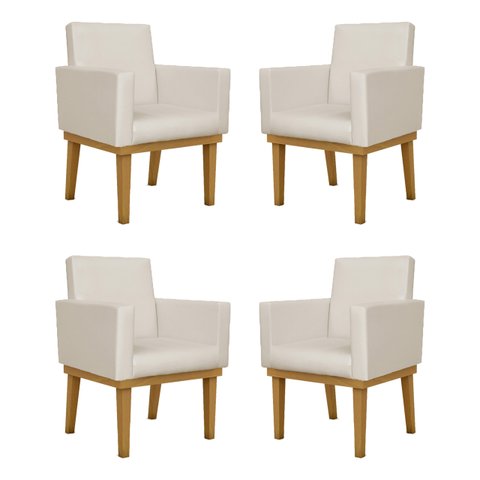 Kit 04 Poltronas Decorativa Reforçada Oferta Courino Balaqui Cor:Bege