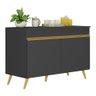 Balcão Cozinha Gabinete Pia 120cm 2 Portas Veneza Multimóveis V3738 Preto/Dourado - 2