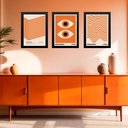 Ver imagem 1 de Kit 3 Quadros Artes Bauhaus Laranja e Bege - Olhos 33x24cm - com Vidro:moldura Branca