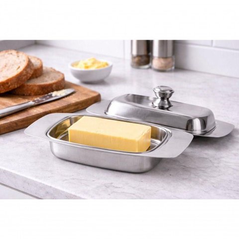Manteigueira com Tampa Inox Aço Inox Proteção contra Poeira para Cozinha e Café Inox Fratelli