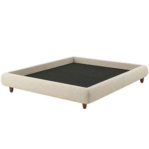 Cama King Base Box Pés Madeira 210cm Nami Linho Cru - Nexta Casa