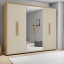 Ver imagem 1 de Guarda-Roupa Casal com 6 Portas com Espelho e 4 Gavetas Internas com Maleiro Canadá Cinza/Cinamomo/Grafite