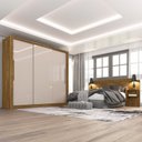 Ver imagem 1 de Quarto de Casal Completo com Guarda Roupa e Cabeceira com 2 Mesas de Apoio Sallêto Móveis
