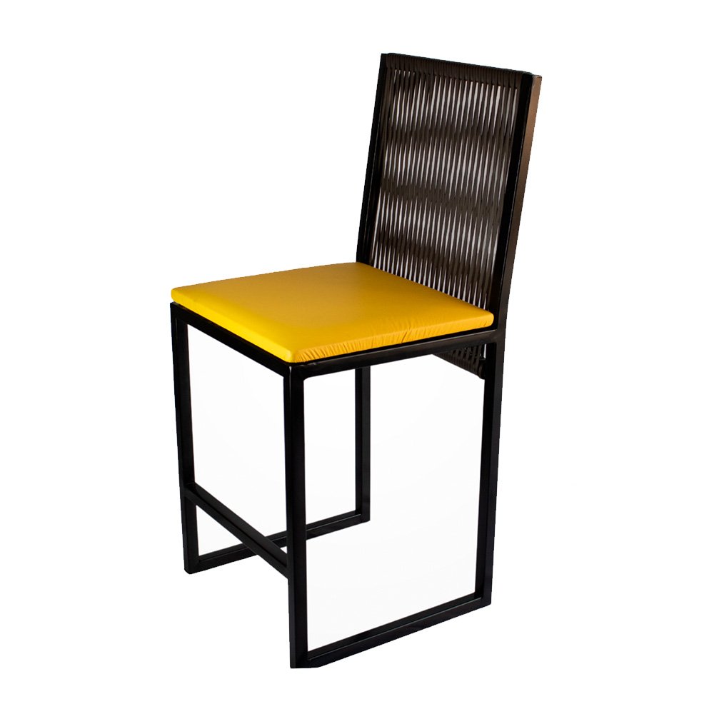 Cadeira Bali Estilo Industrial Junco Cafe Assento Amarelo