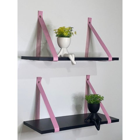 Kit 2 Prateleiras de Mdf Preto 50x20cm:rosa