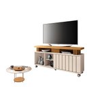 Ver imagem 1 de Rack Bancada Rivera 1.3 com Mesa de Centro Sky com Tampo de Vidro Off White Cinamomo – Hb Móveis