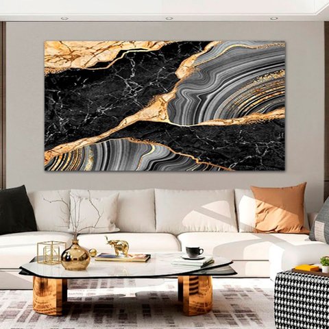 Quadro Decorativo Abstrato Marmoreado, Tela em Canvas ideal Sala, Quarto e Hall  (100x70 cm)