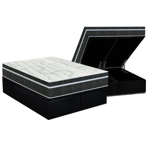 Cama Box Baú Queen: Colchão Molas Orthoflex Bonnel Venezia + Base CRC Suede Black(158x198)