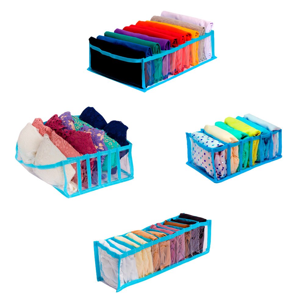 Kit 4 Organizadores Gaveta Guarda-Roupa Azul | MadeiraMadeira