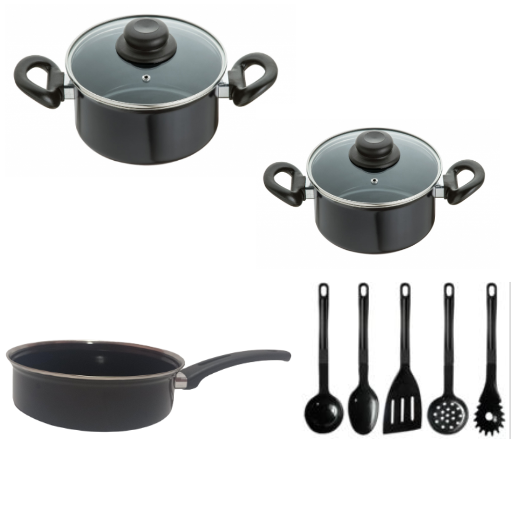 Jogo Panelas 8 Peças Cerâmica Preto Indução Cooktop Elétrico Á Gás