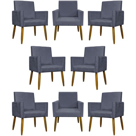 Kit 8 Poltronas Mari Suede Cores Pé Palito 30 Cm Castanho