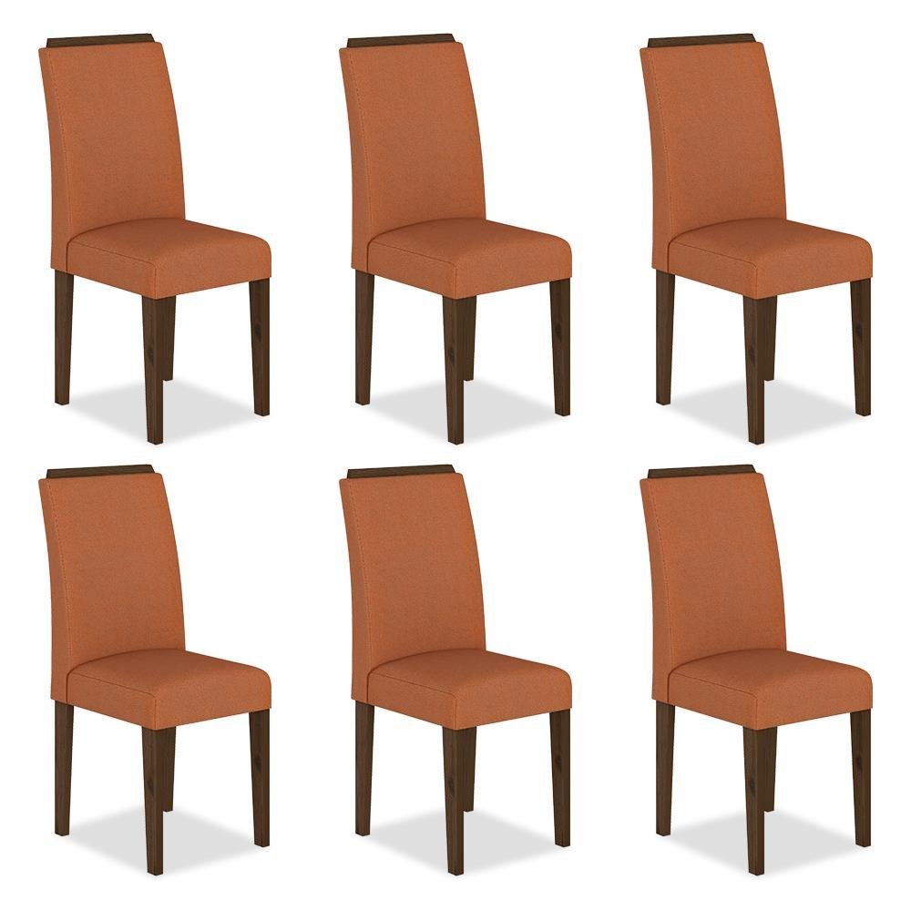 Kit 6 Cadeiras Estofadas Londres Imbuia/terracota - Moveis Arapongas Imbuia/suede Terracota