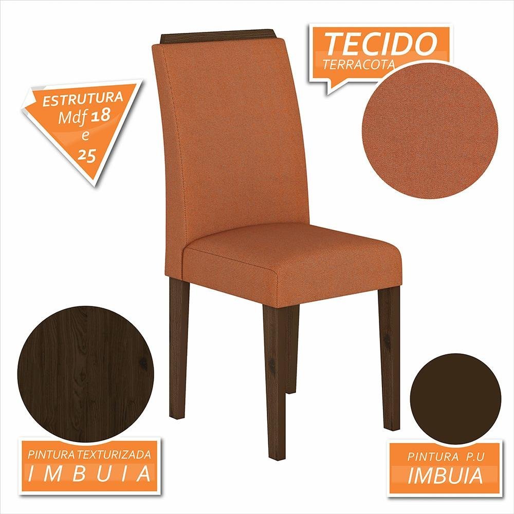 Kit 6 Cadeiras Estofadas Londres Imbuia/terracota - Moveis Arapongas Imbuia/suede Terracota - 2