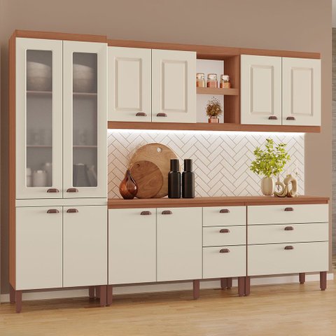 Cozinha Completa Modulada Jessica 100% MDF com 2 Balcões Independentes 10 Portas e 6 Gavetas Tuboarte