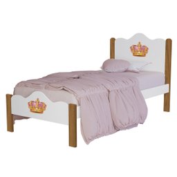 Cama de Solteiro Feminina Nina 100% MDF Padrão Meninas:‎ Branco/Nature - 4