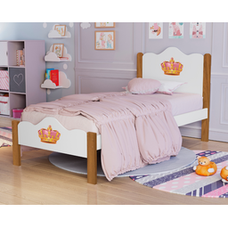 Cama de Solteiro Feminina Nina 100% MDF Padrão Meninas:‎ Branco/Nature - 2
