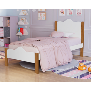 Cama de Solteiro Feminina Nina 100% MDF Padrão Meninas:‎ Branco/Nature
