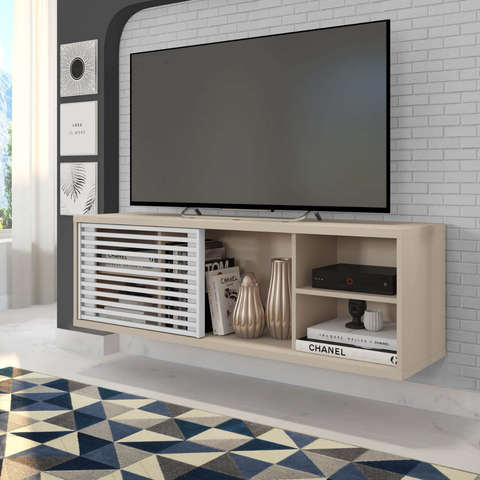 Rack Suspenso para TV até 55 Polegadas 136cm em BP Porta Ripada Multiverso 