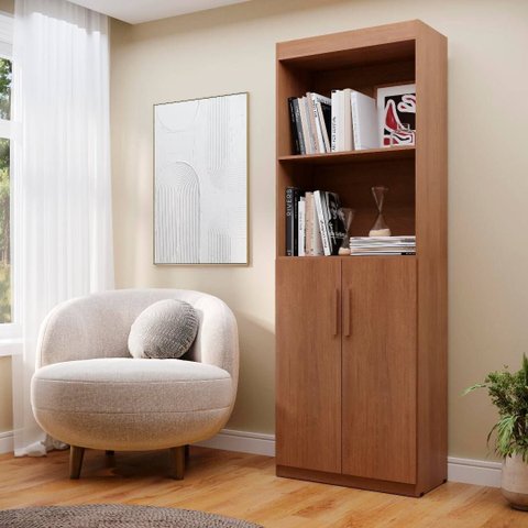 Livreiro Multiuso Flex 2 Portas Sala Escritório Home Office Cozinha Despensa ou Lavanderia - Nature